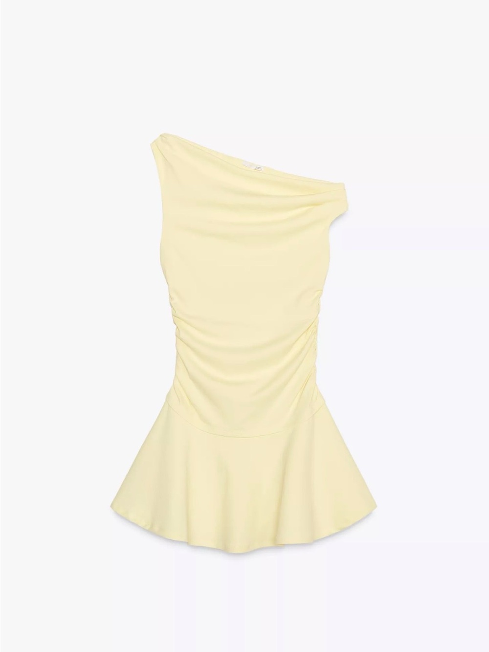 Zara Ruched One-Shoulder Butter Yellow Mini Dress